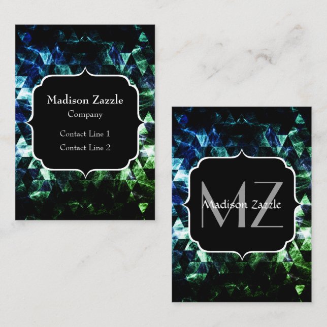 Aqua Blue Black Geometric Smoky Abstrakt Monogram Visitkort (Fram/baksida)