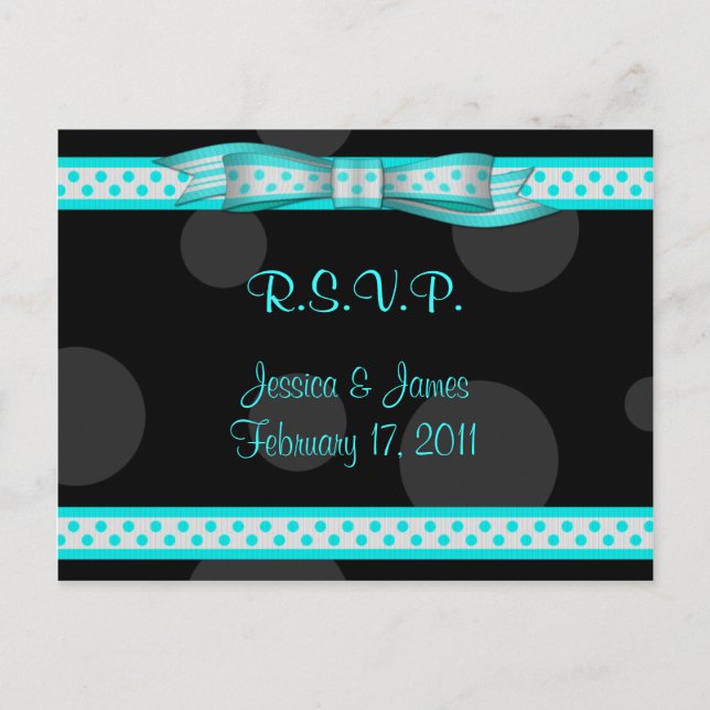 Aqua Blue Black Polka Dot Ribbon OSA Postcard Inbjudan Vykort (Framsida)
