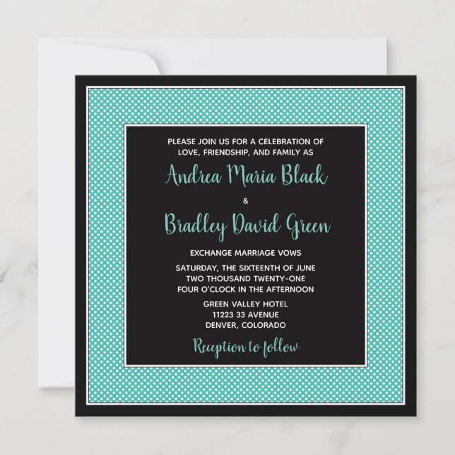 Aqua Blue Black Polka Dot Wedding-inbjudan Inbjudningar (Framsida)