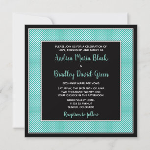 Aqua Blue Black Polka Dot Wedding-inbjudan Inbjudningar