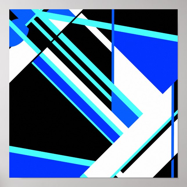 Aqua Blue Black White Diagonal Geometric Design Po Poster (Framsidan)