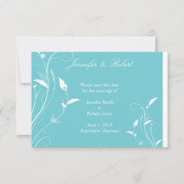 Aqua Blue Blommigt Filigree Bröllop spara datum Datumet