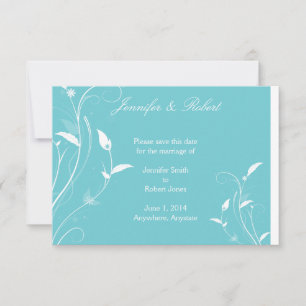 Aqua Blue Blommigt Filigree Bröllop spara datum Datumet
