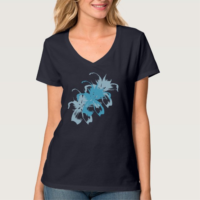 Aqua Blue Blommigt T-shirt (Framsida)