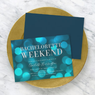 Aqua Blue Bokeh Ljus Bachelorette Helg Inbjudningar