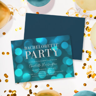 Aqua Blue Bokeh Ljus Bachelorette Party Inbjudningar