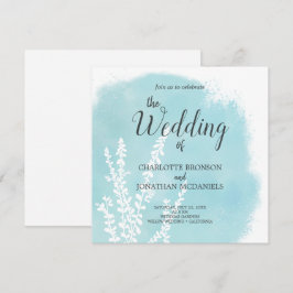 Aqua Blue Botanical Watercolor Tvättar Bröllop Inbjudningar