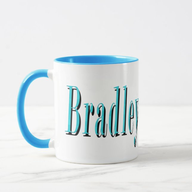 Aqua Blue Bradley Namn Logotyp Mugg (Vänster)
