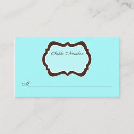Aqua Blue, Brown och White Damask Place Card Placeringskort