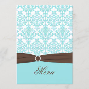 Aqua Blue, Brown, Vita Damaskus-menykort Meny