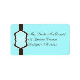 Aqua Blue, Brown, White Monogrammed Address Label Adressetikett