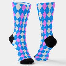 AQUA BLUE & BUBBLEGUM ROSA Argyle Mönster Socks