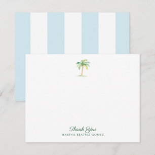 Aqua Blue Cabana Rand Handflatan Träd Tack Anteckningskort