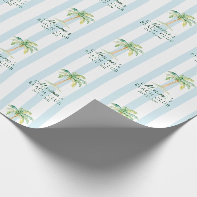 Aqua Blue Cabana Stripes Palm Beach Club Presentpapper (Hörn)