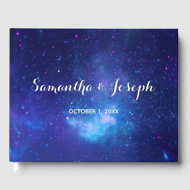 Aqua Blue Celestial Bröllop Gästböcker (Framsida)