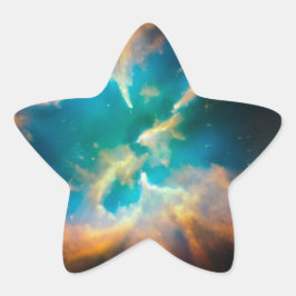 Aqua Blue Celestial Splendid Nebula Foto Runt Klistermärke