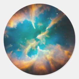 Aqua Blue Celestial Splendid Nebula Foto Runt Klistermärke