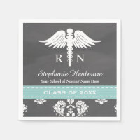 Aqua Blue Chalkboard Caduceus Nurse Studenten