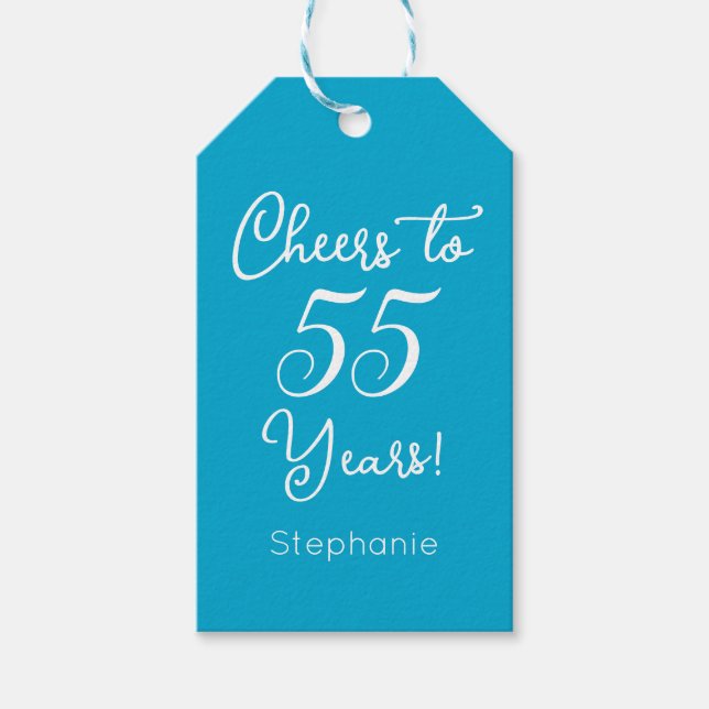 Aqua Blue Cheers till 55 år 55:e födelsedagsgåva Presentetikett (Framsidan)