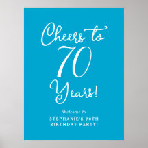 Aqua Blue Cheers till 70 års välkomstskylt
