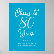 Aqua Blue Cheers till 80 års välkomstskylt