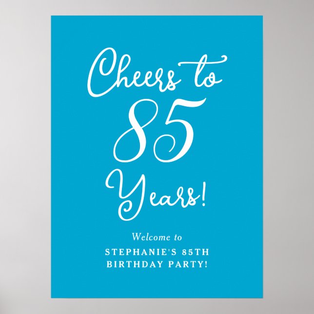 Aqua Blue Cheers till 85 års födelsedag Välkomna Poster (Framsidan)