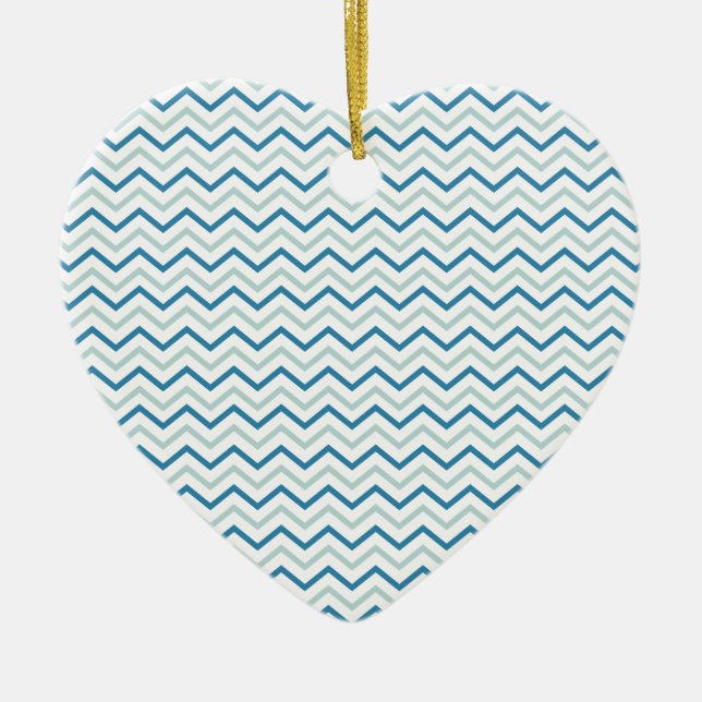 Aqua Blue Chevron Mönster Julgransprydnad Keramik (Framsidan)