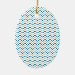 Aqua Blue Chevron Mönster Julgransprydnad Keramik