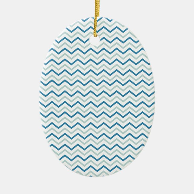 Aqua Blue Chevron Mönster Julgransprydnad Keramik (Framsidan)