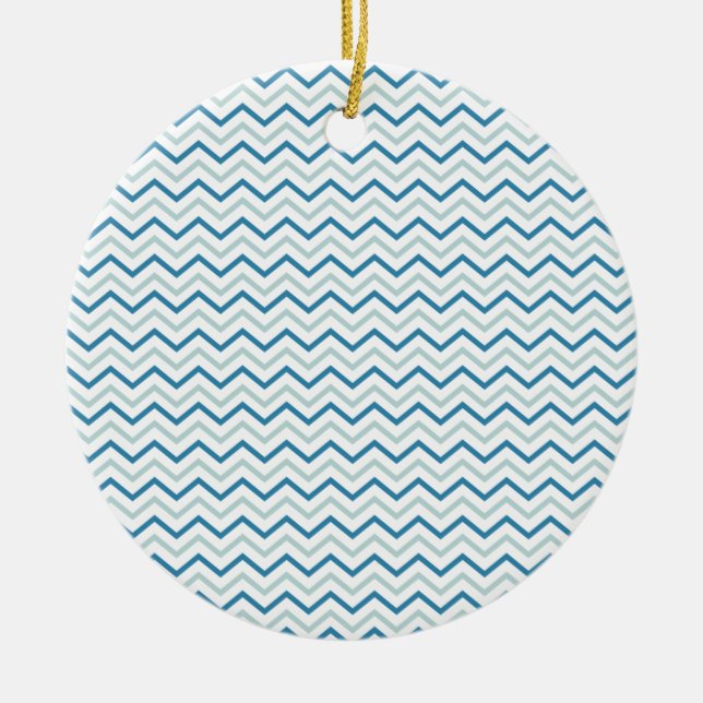 Aqua Blue Chevron Mönster Julgransprydnad Keramik (Framsidan)