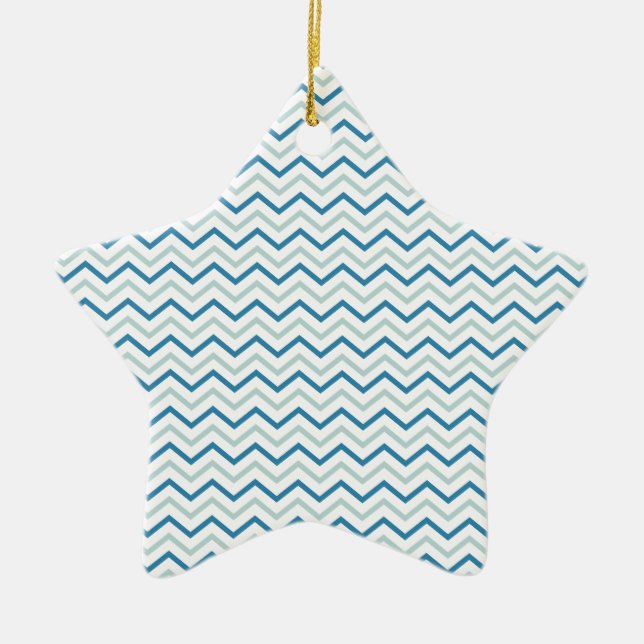 Aqua Blue Chevron Mönster Julgransprydnad Keramik (Framsidan)
