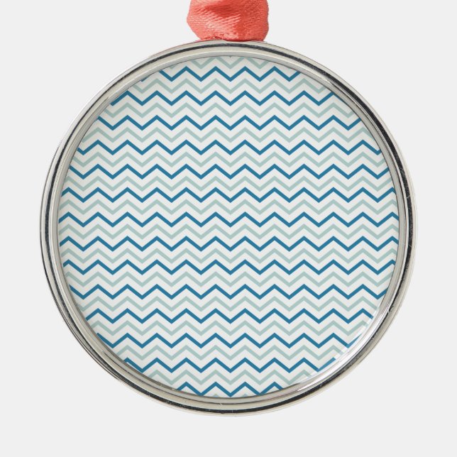 Aqua Blue Chevron Mönster Julgransprydnad Metall (Framsidan)