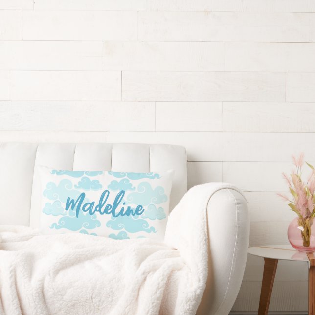 Aqua Blue Chinoiserie Cloud Namn Lumbarkudde (Soffa)