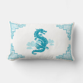 Aqua Blue Chinoiserie Dragon and Clouds Lumbarkudde