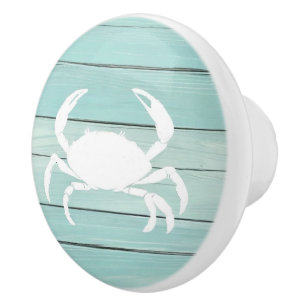 Aqua Blue Crab Faux Wood Nautical Drawer knob Knopp