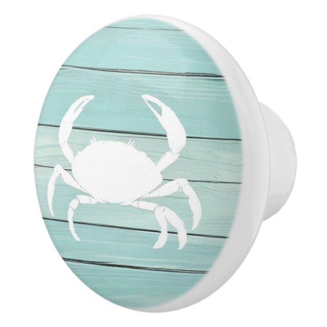Aqua Blue Crab Faux Wood Nautical Drawer knob Knopp (Höger)
