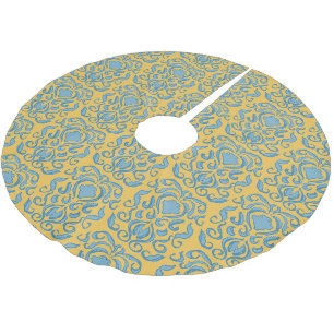 Aqua Blue Damask Old World Cream Gult Julgransmatta Borstad Polyester