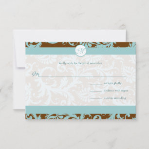 Aqua Blue Damask på Brun bröllopsinbjudan Inbjudningar