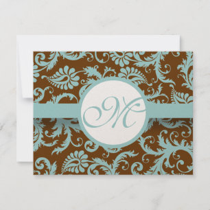 Aqua Blue Damask på Brun bröllopsinbjudan Inbjudningar