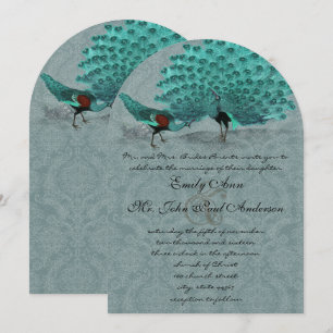 Aqua Blue Damask Peacock Metallic Elegance Inbjudningar
