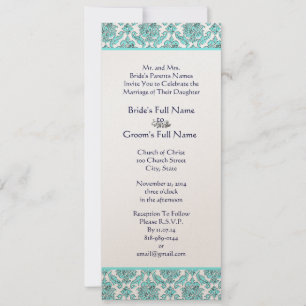 Aqua Blue Damask Swirls bröllopsinbjudan Inbjudningar