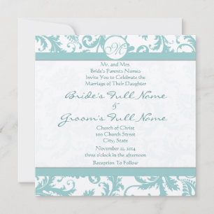Aqua Blue Damask Swirls bröllopsinbjudan Inbjudningar