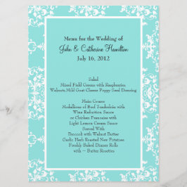 Aqua Blue Damask Wedding Bord Menu Meny