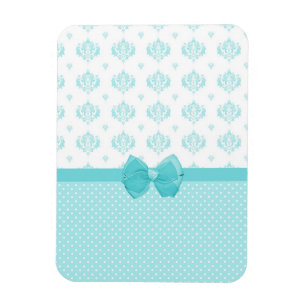 Aqua Blue Damask with Turquise Ribbon Magnet