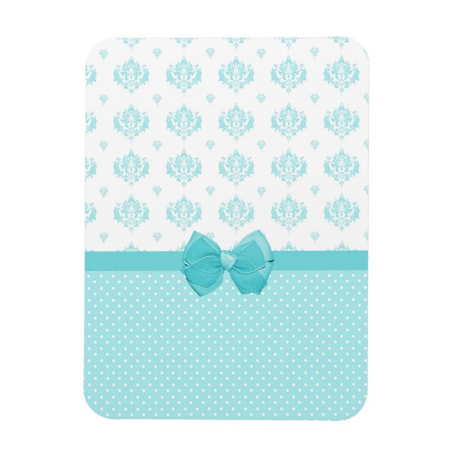 Aqua Blue Damask with Turquise Ribbon Magnet (Vertikal)