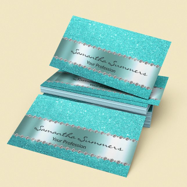 Aqua Blue Diamond Metall Elegant Glitter Visitkort (Skapare uppladdad)