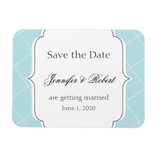 Aqua Blue Diamond Scallop Bröllop spara datum Magnet