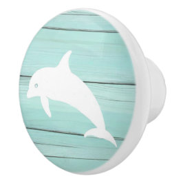 Aqua Blue Dolphin Faux Wood Nautical Drawer knob Knopp