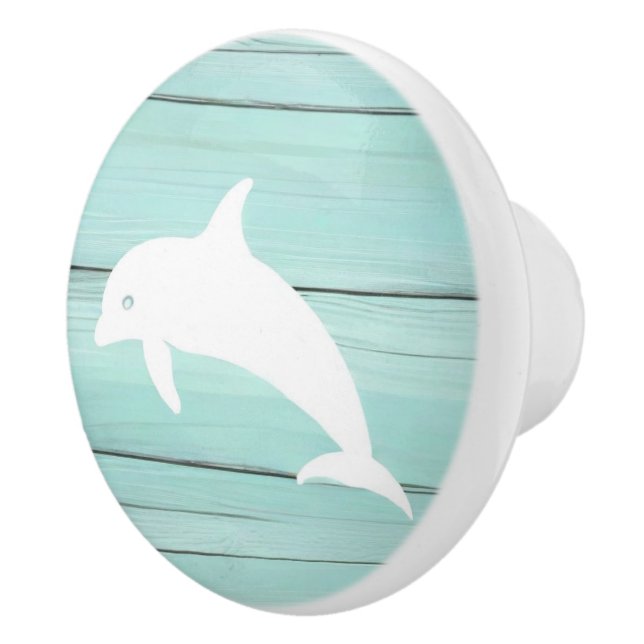 Aqua Blue Dolphin Faux Wood Nautical Drawer knob Knopp (Höger)