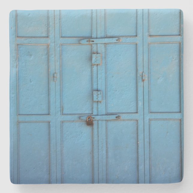 Aqua Blue Door Struktur från Israel Square Underlä Stenunderlägg (Framsidan)